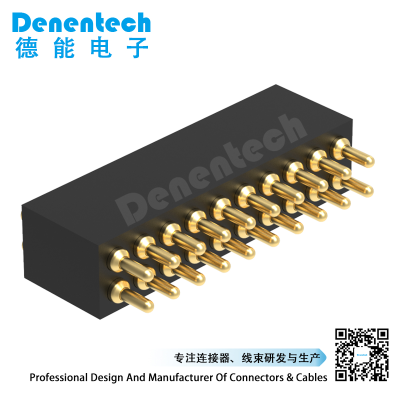 Denentech 工厂直供1.27MM弹簧针H4.0双排公座180度SMT贴片充电针pogopin 